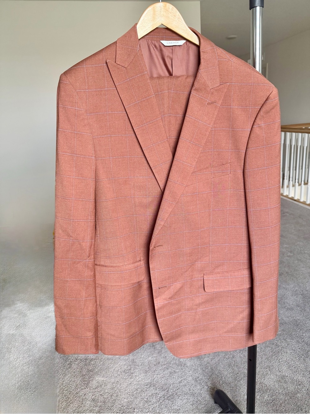 Lineage Rust Windowpane Plaid 2 Piece Suit Set
